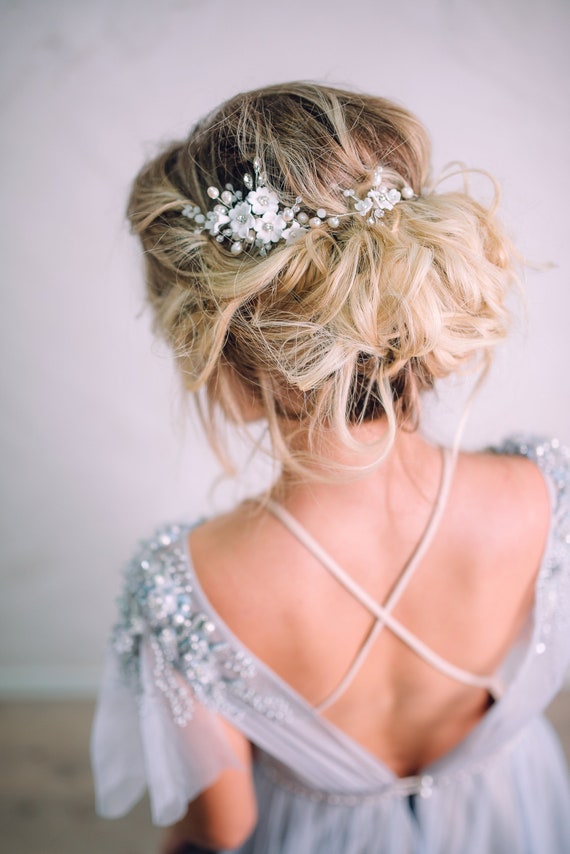 Silver Wedding Bridal Hair Comb Clip Vine Extra Long Headpiece Pearl Crystal Gianna Silver Pearl & Crystal Bridal Hair Vine – Wedding  main image 4
