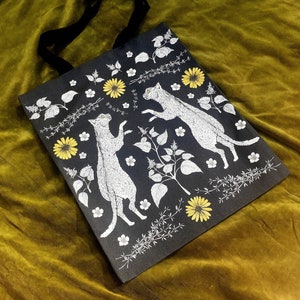 Cats in Catnip tote bag Organic cotton Botanical / Witchy / magical/ mystical occult print shopper. Useful & unusual eco gift for cat people