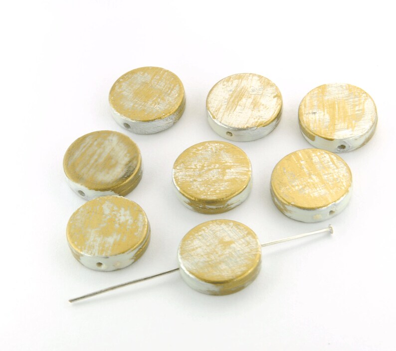 Lot 8 beads round acrylic slics silver-gold 18 mm