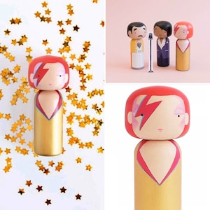 Aladdin Sane Inspired Japanese Kokeshi Doll | David Bowie Glam Rock Legend Collectible Art Dolls Gift