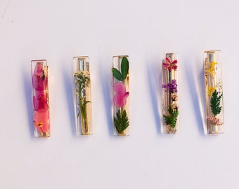 Wildflower Resin Hair Clips, Floral Bar Clips