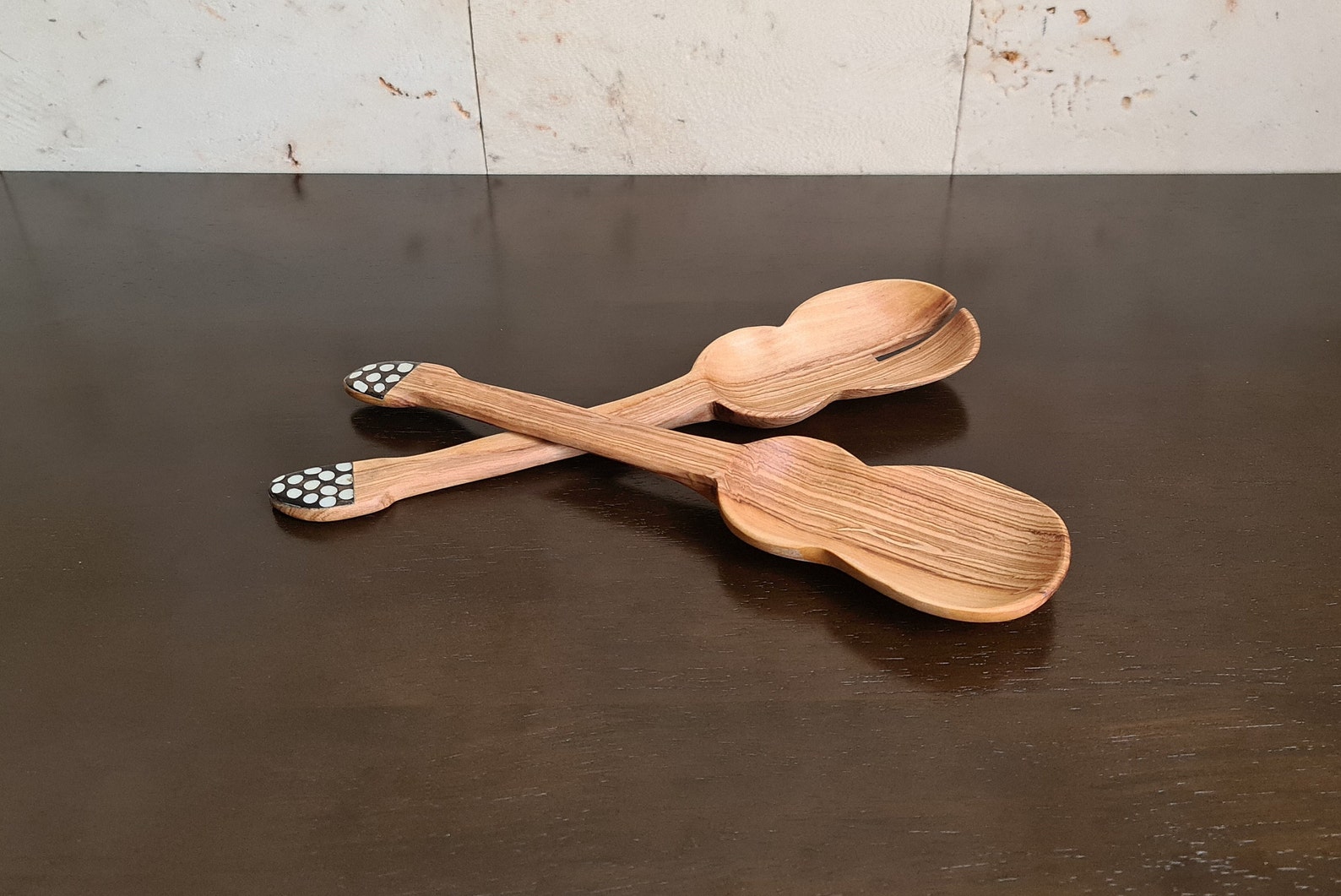 African Wooden Spoons Guitar Shaped Olive Wood Bohemian Etsy