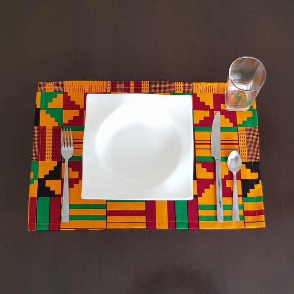 African Fabric, Set of 2 Placemats (Pair), Ankara Print, Kente, Yellow,  Cotton Boho Tablemat, Table Linen, Home Décor, House Warming Gift