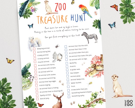 Zoo Treasure Hunt for Kids Animal Scavenger Hunt Game