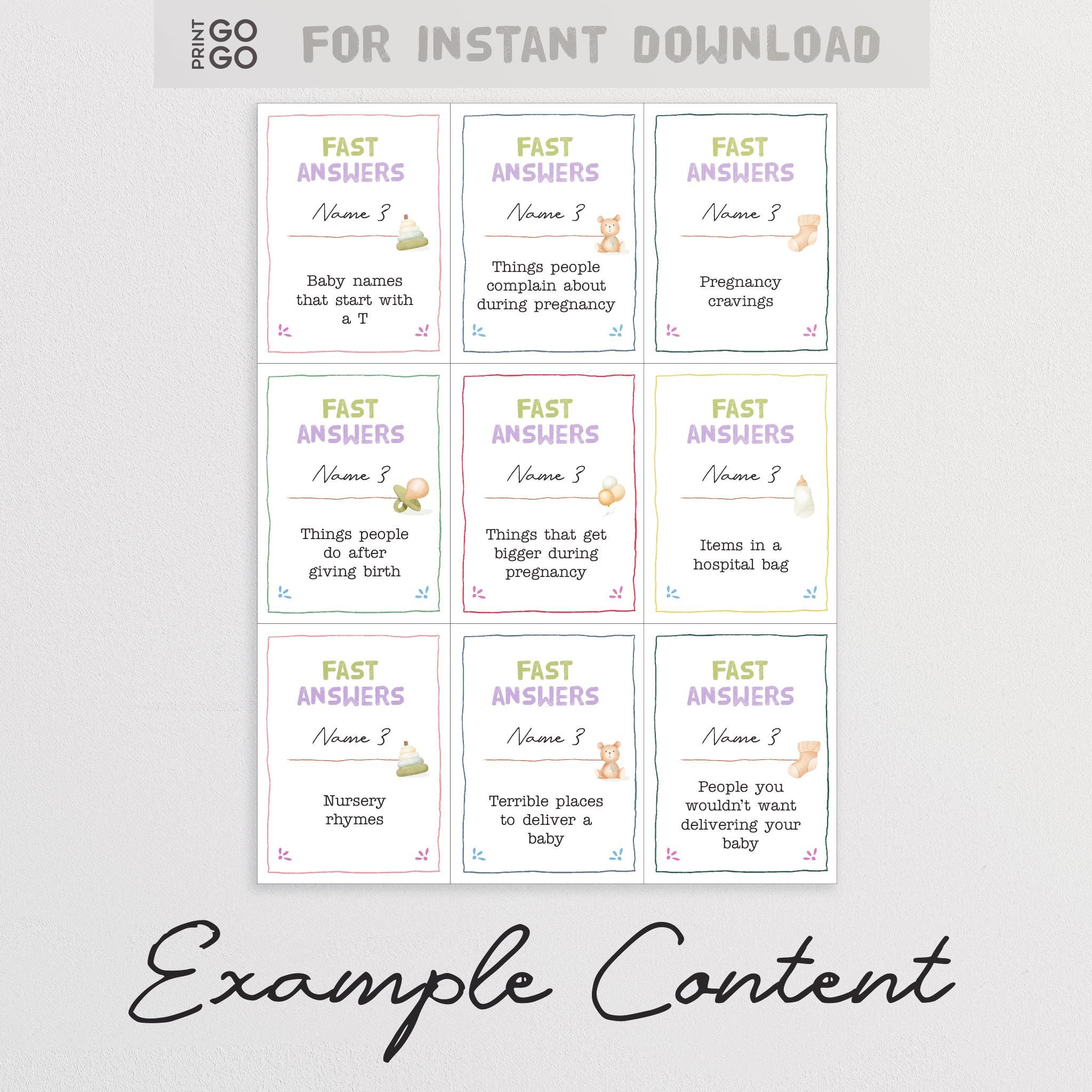 Baby Shower Fast Answers Game - the Fun Quick Thinking Group Party Game ...