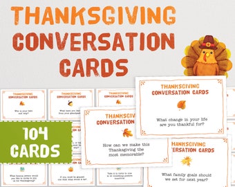 104 Thanksgiving Conversation Cards - The Fun and Meaningful Activity of Getting Your Family to Open Up | Family Discussion Gratitude Cards