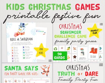 Christmas Party Game Bundle - Fun Games for Kids and Families To Print and Play At Home! Christmas Scavenger | Truth or Dare | Santa Says