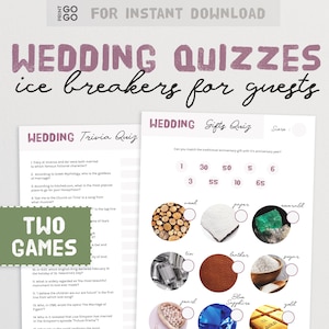 Hochzeit Trivia Quizze - beinhaltet Allgemeinwissen und Hochzeitsgeschenke Quizze, die die Gäste lösen | Hochzeit und Brautparty Printable Game