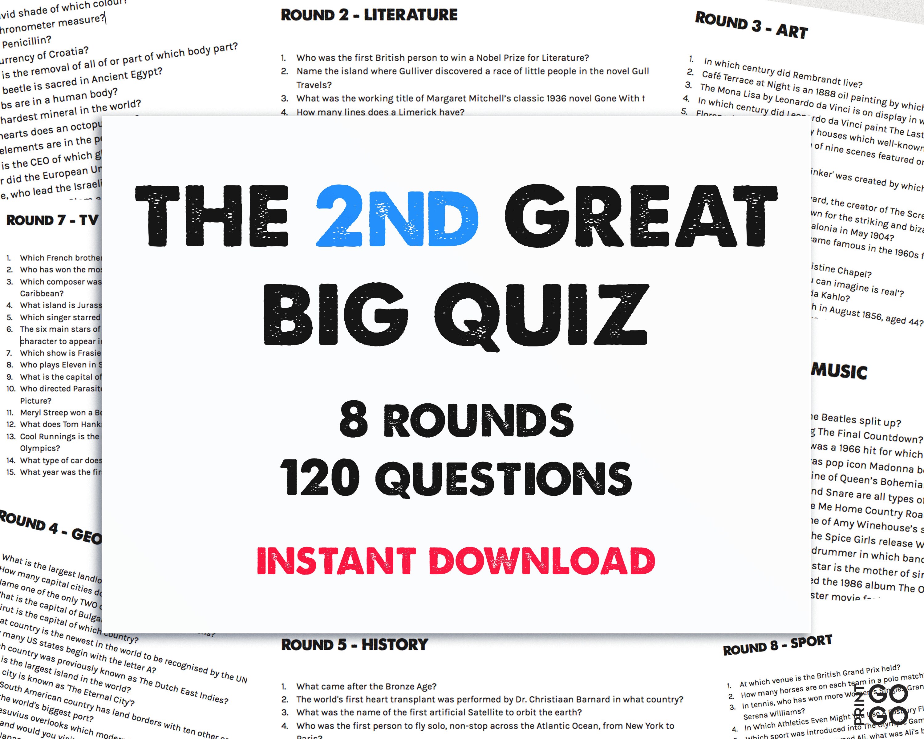The Second Great Big Quiz Pub Quiz Download Trivia Quiz Etsy