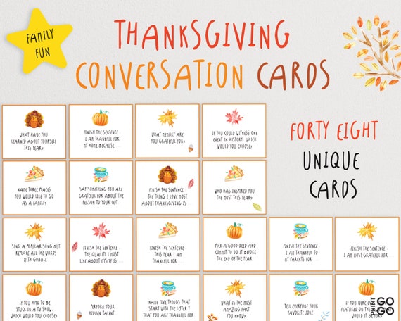 Thanksgiving Conversation Cards Family Friendly Conversation | Etsy