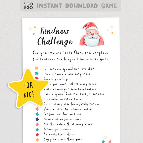 Christmas Kindness Challenge | Be Kind Game for Kids | Holiday Activities | Christmas Chore List for Kids | Santa Nice List