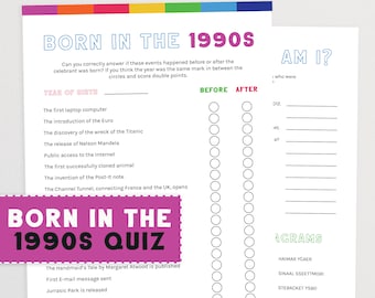 Born in 1990s - 30th Birthday Quiz | 1990s Trivia Quiz | Born in the Nineties Pub Quiz | Trivia Party Games | Turning 30 Party