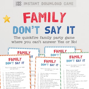 Family Don't Say It: de Quick Fire Family-partygame waar je geen ja of nee op kunt antwoorden | Familiespel voor de feestdagen | Afdrukbaar groepsidee voor kinderen