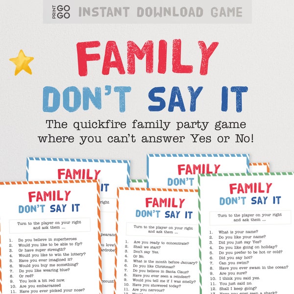 La famiglia non lo dice - Il gioco per feste in famiglia a fuoco rapido in cui non puoi rispondere sì o no / Gioco per famiglie in vacanza / Idea stampabile per gruppi di bambini