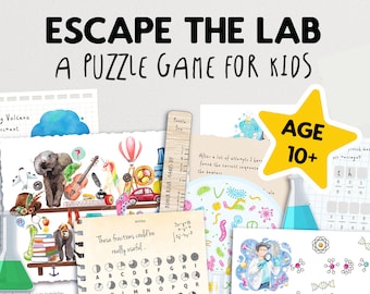 Ontsnap aan het Lab-puzzelspel voor kinderen | Familie Escape Room-spel | Blijf thuis Spel | Verjaardagsfeestje DIY Escape Room | Familievakantiespellen