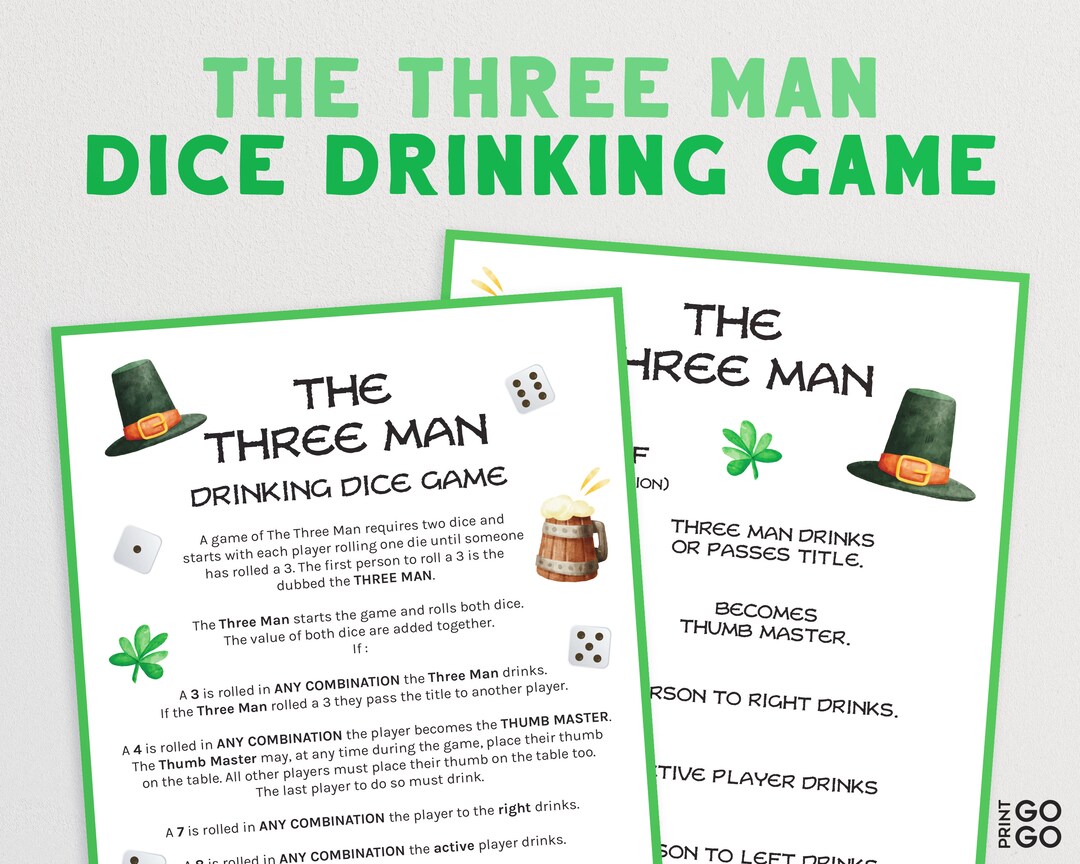 St. Patrick's Day Drinking Game the Three Man Dice Game Etsy