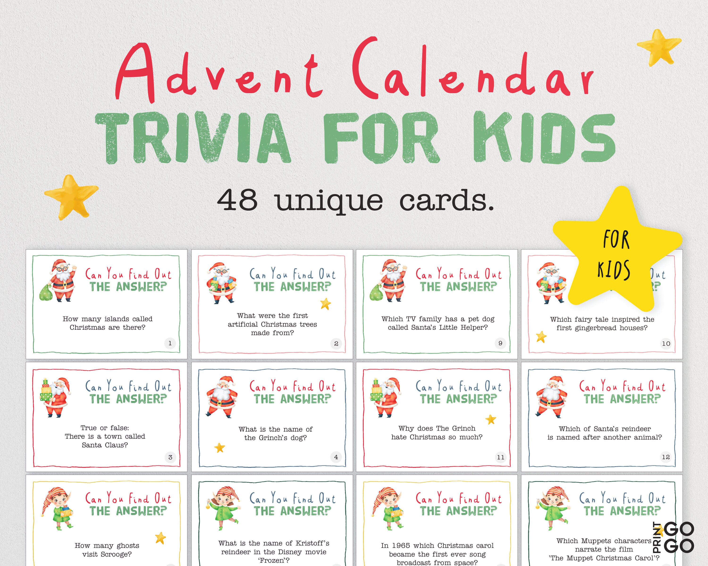 Advent Calendar Trivia Cards for Kids A Fun Way to Countdown Etsy