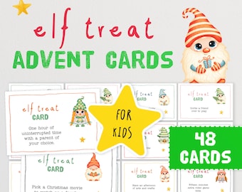 48 Elf Treat Advent Calendar Cards - Elf Cards to Countdown to Christmas! | Xmas Treat Activity Cards | Printable Christmas Ideas for Kids