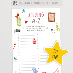 Wedding A-Z Treasure Hunt for Kids | Wedding Scavenger Hunt | Kids Wedding Games | Wedding I Spy Activity | Children&#39;s Cocktail Hour Game