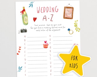 Wedding A-Z Treasure Hunt for Kids | Wedding Scavenger Hunt | Kids Wedding Games | Wedding I Spy Activity | Children's Cocktail Hour Game