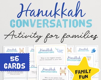 56 Hanukkah Conversation Cards - A Meaningful Activity for Families | Family Discussion Cards | Dinner Table Question Jar | Jewish Activity