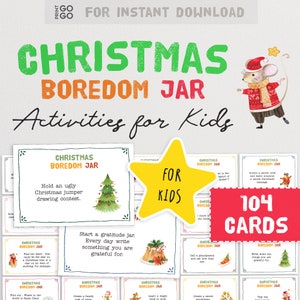 104 Christmas Boredom Jar Cards | Festive I&#39;m Bored Jar for Kids | Boredom Cards | Christmas Activity Ideas | Boredom Buster Activity Jar