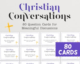 80 Christian Conversation Cards | Christian Discussion Cards | Church Conversation Starters | Faith Dinner Table Cards | Family Question Jar