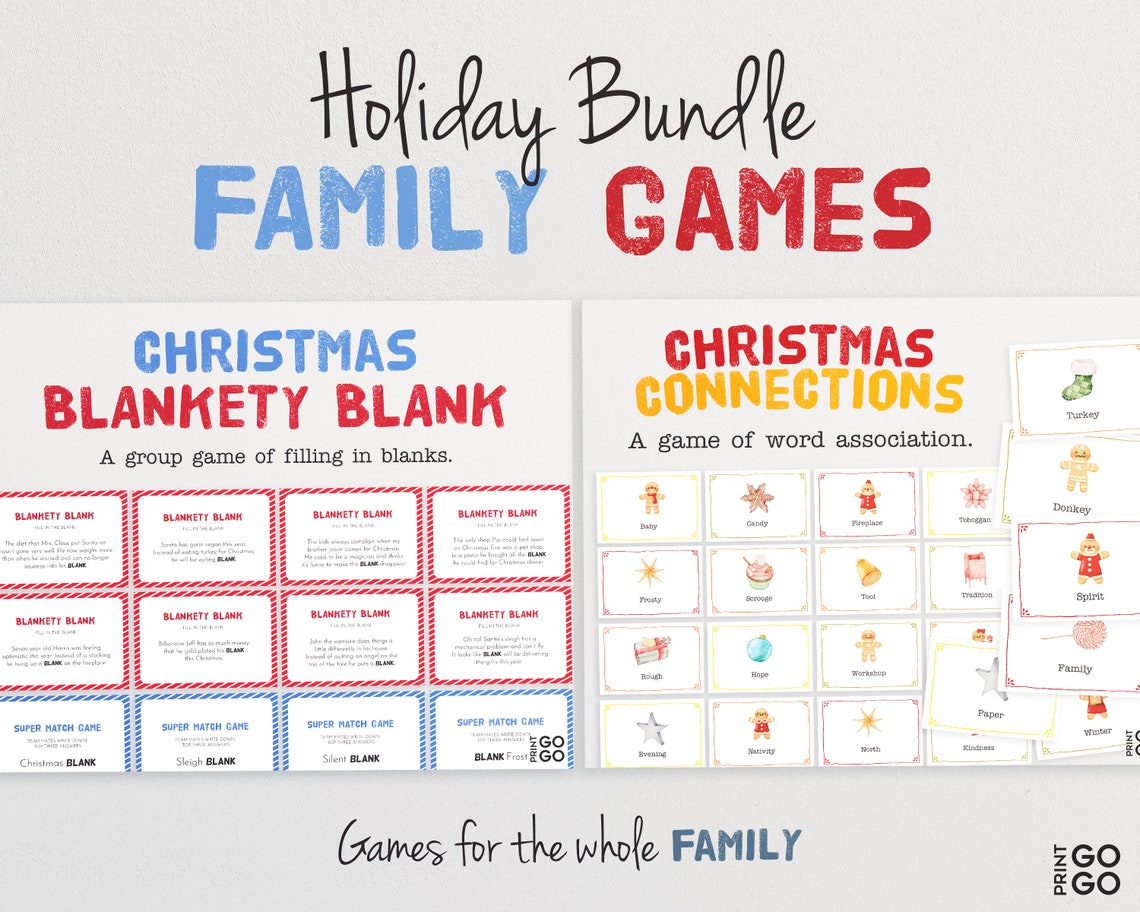 Holiday Family Game Bundle Christmas Blankety Blank Family Etsy