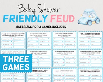 Baby Shower Friendly Feud Game (Blue) - The Hilarious Party Game of Guessing Top Answers | Baby Shower Group Game | Mother to Be Party Game