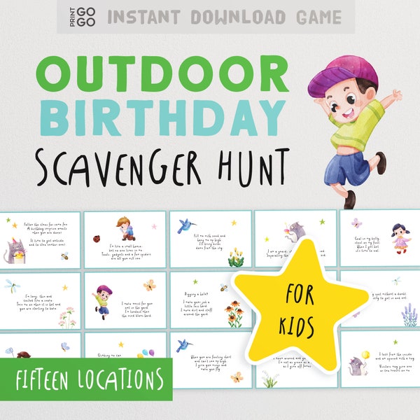 Outdoor Birthday Scavenger Hunt - A Fun Garden Race of Solving Clues and Finding Rewards for Kids | Garden Clue Cards Treasure Hunt