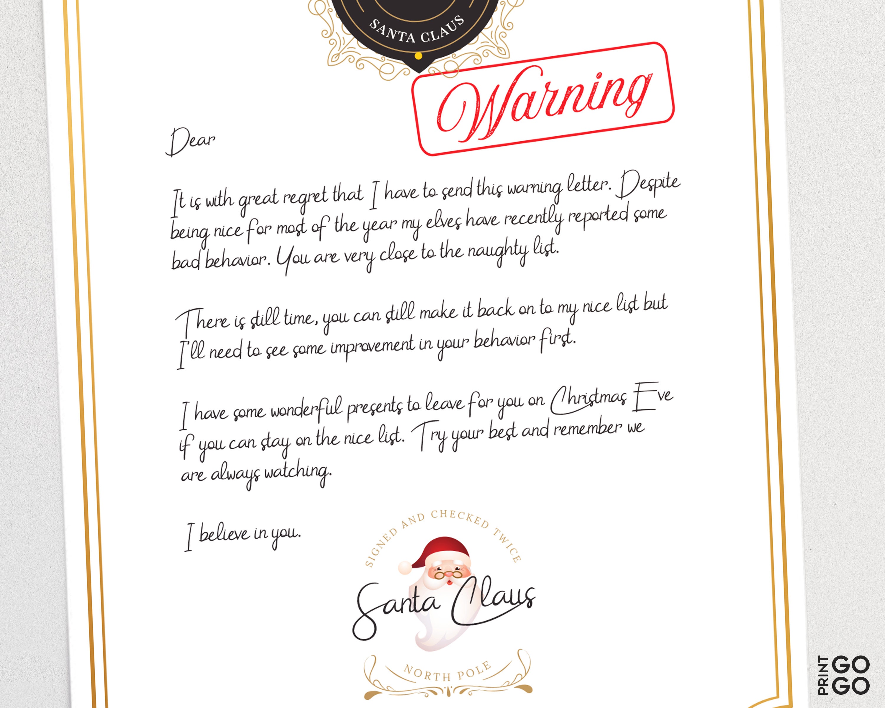Free Printable Warning Letter From Santa Free Printable Warning Letter From Santa
