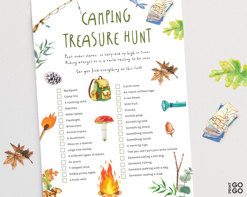 Camping Treasure Hunt for Kids Outdoor Scavenger Hunt Game Etsy