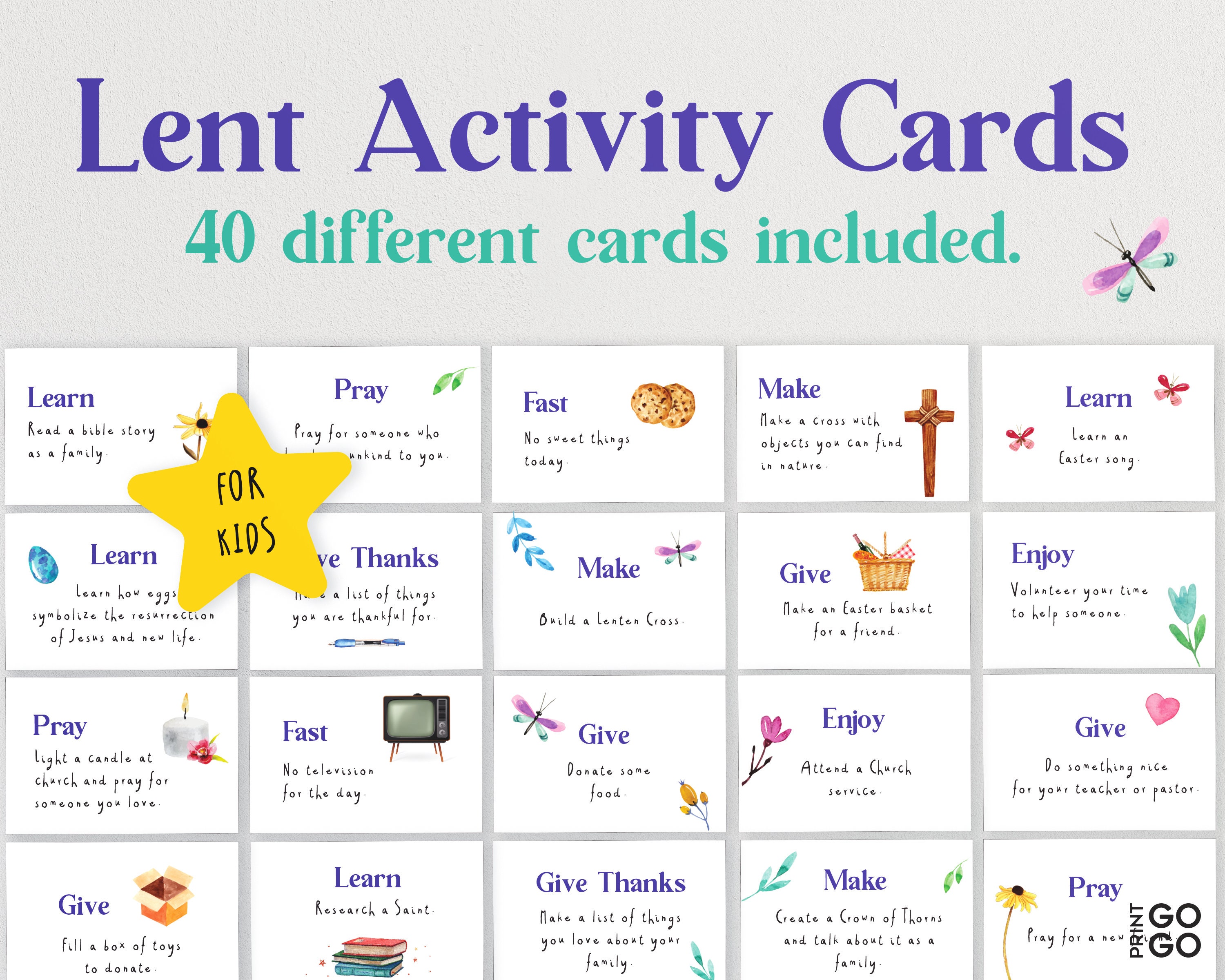 40 Lent Activity Cards Lenten Activities for Children Stay Etsy UK