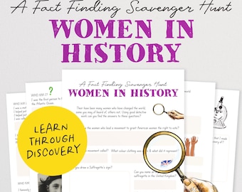 Women In History - A Fact Finding Scavenger Hunt Adventure for Kids | Internet Treasure Hunt | Educational Home School Activity