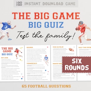 The Big Game Trivia Football Quiz - American Football-feestspel voor gezinnen | Quiz sporttrivia | Afdrukbare familiegames