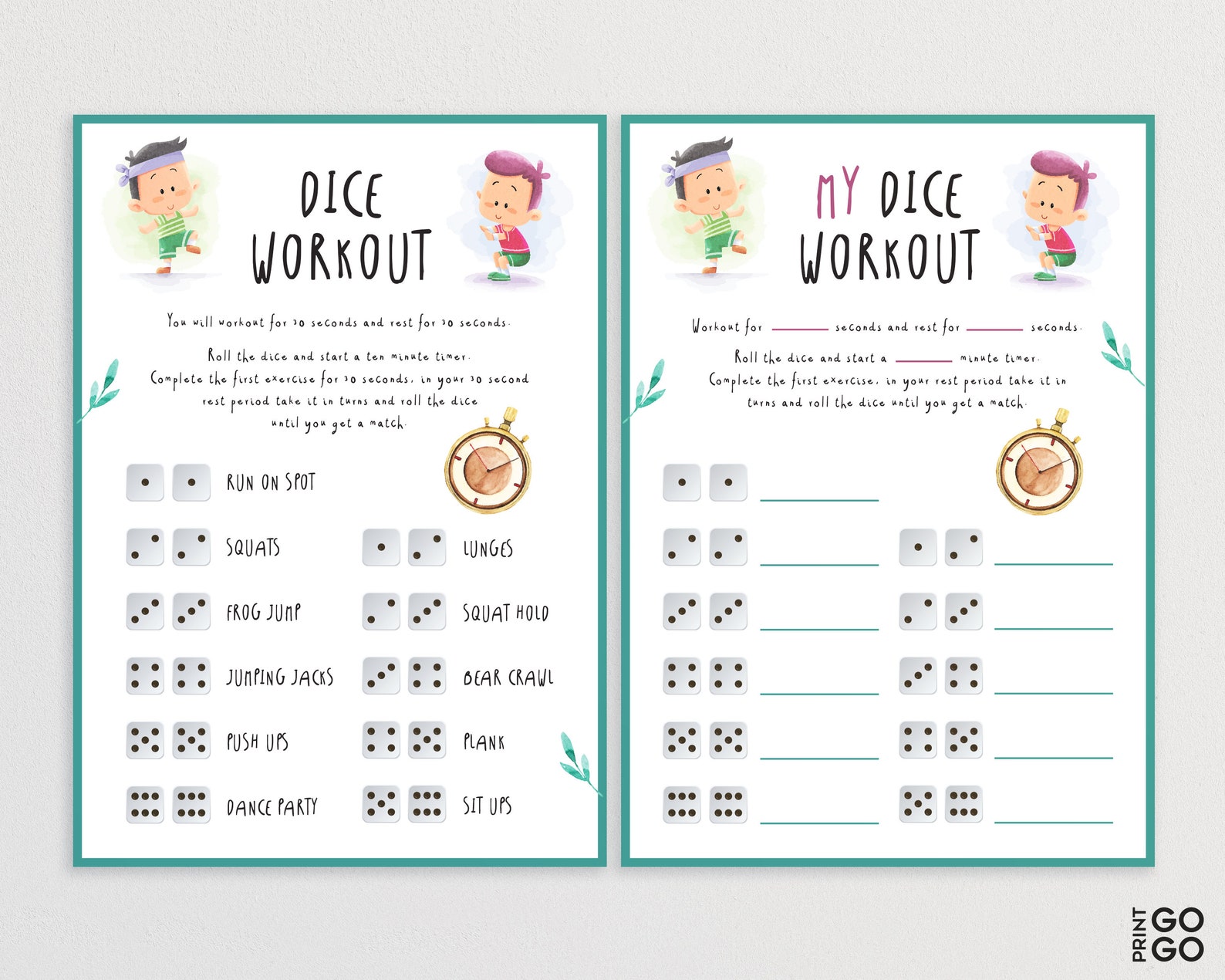 Dice Workout for Kids Dice Exercise Game for Kids Etsy