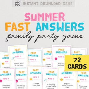 Summer Fast Answers - O jogo de festa divertido e rápido para toda a família | Jogo de grupo Quick Fire 5 segundos para impressão | Destruidor do tédio nas férias