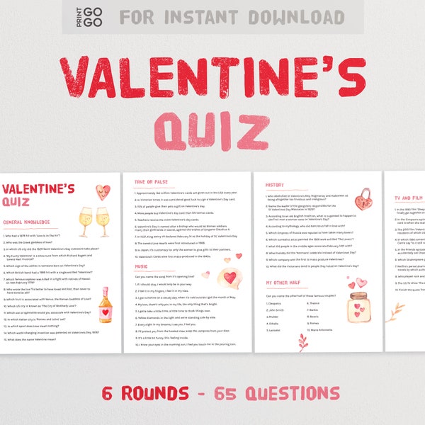 Valentine's Day Trivia Quiz - 65 Questions To Test Family and Friends | Galentine's Game | Couples Valentine's Fun | Valentines Trivia