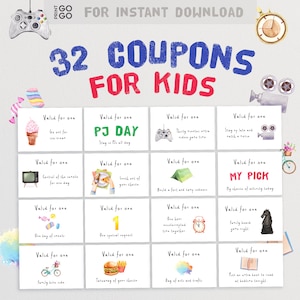 32 Coupons for Kids | Birthday Gift for Children | Activity Coupon Present | Homemade Kids Birthday Present | Coupon Cards | Reward Coupons