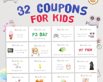32 Coupons for Kids | Birthday Gift for Children | Activity Coupon Present | Homemade Kids Birthday Present | Coupon Cards | Reward Coupons