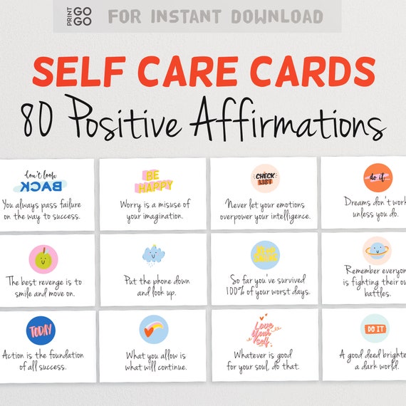 80 Self Care Cards | Daily Positive Affirmation Cards | Daily Affirmation | Confidence Cards | Daily Positive Messages | Inspirational Words