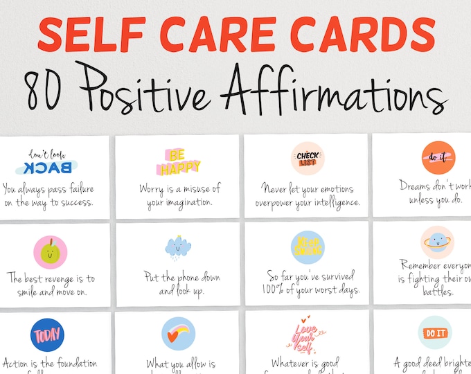 80 cartes de soins personnels | Cartes d'affirmation positive quotidienne | Affirmation quotidienne | Cartes de confiance | Messages positifs quotidiens | Mots inspirants