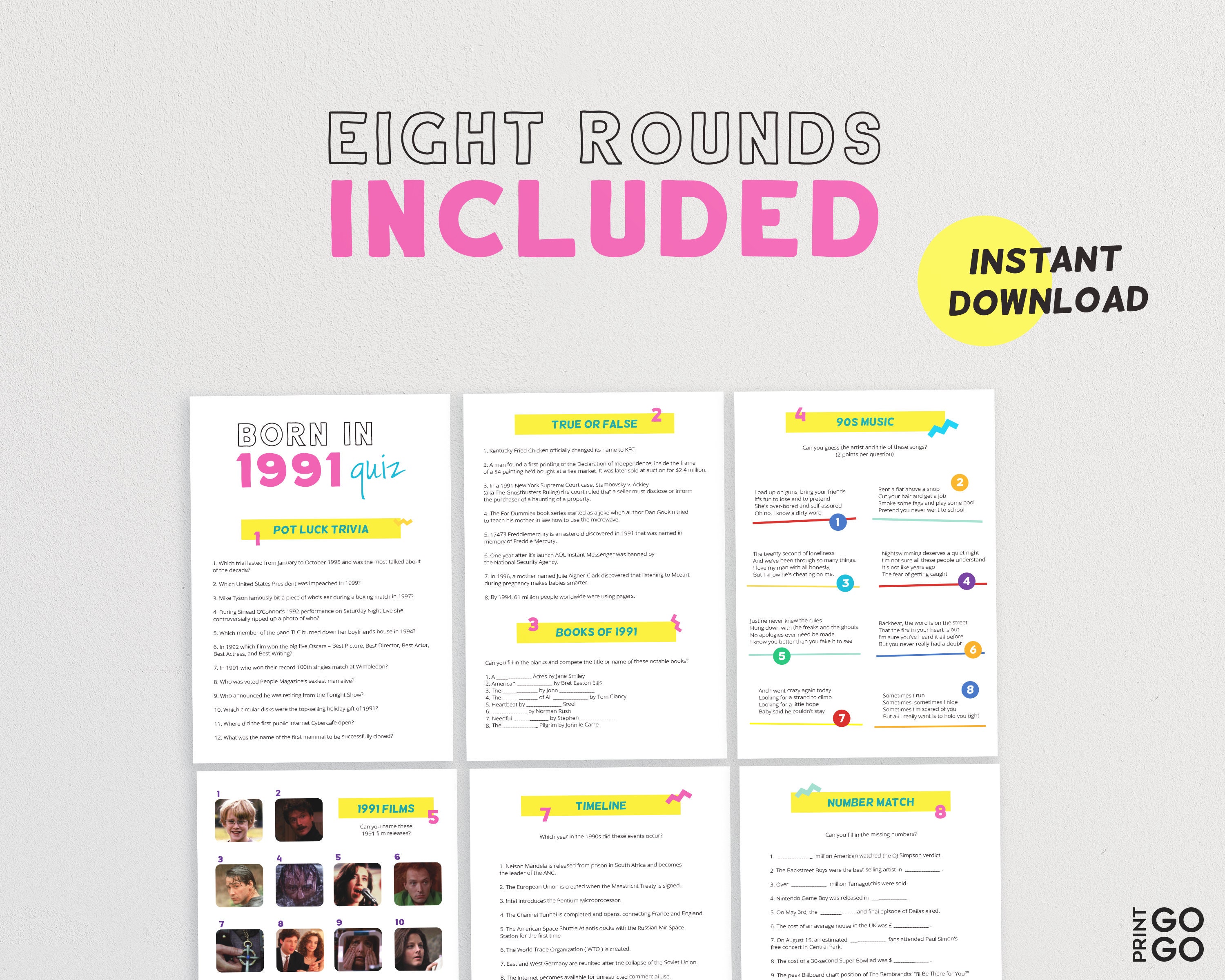 Born In 1991 30th Birthday Quiz 1990s Trivia Quiz Born Etsy