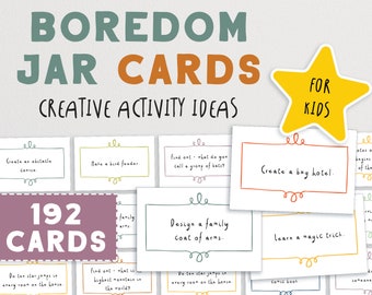 Boredom Jar Cards - 192 Creative Activity Ideas To Keep Kids Entertained at Home | Homemade I'm Bored Jar | Summer Holiday Boredom Buster