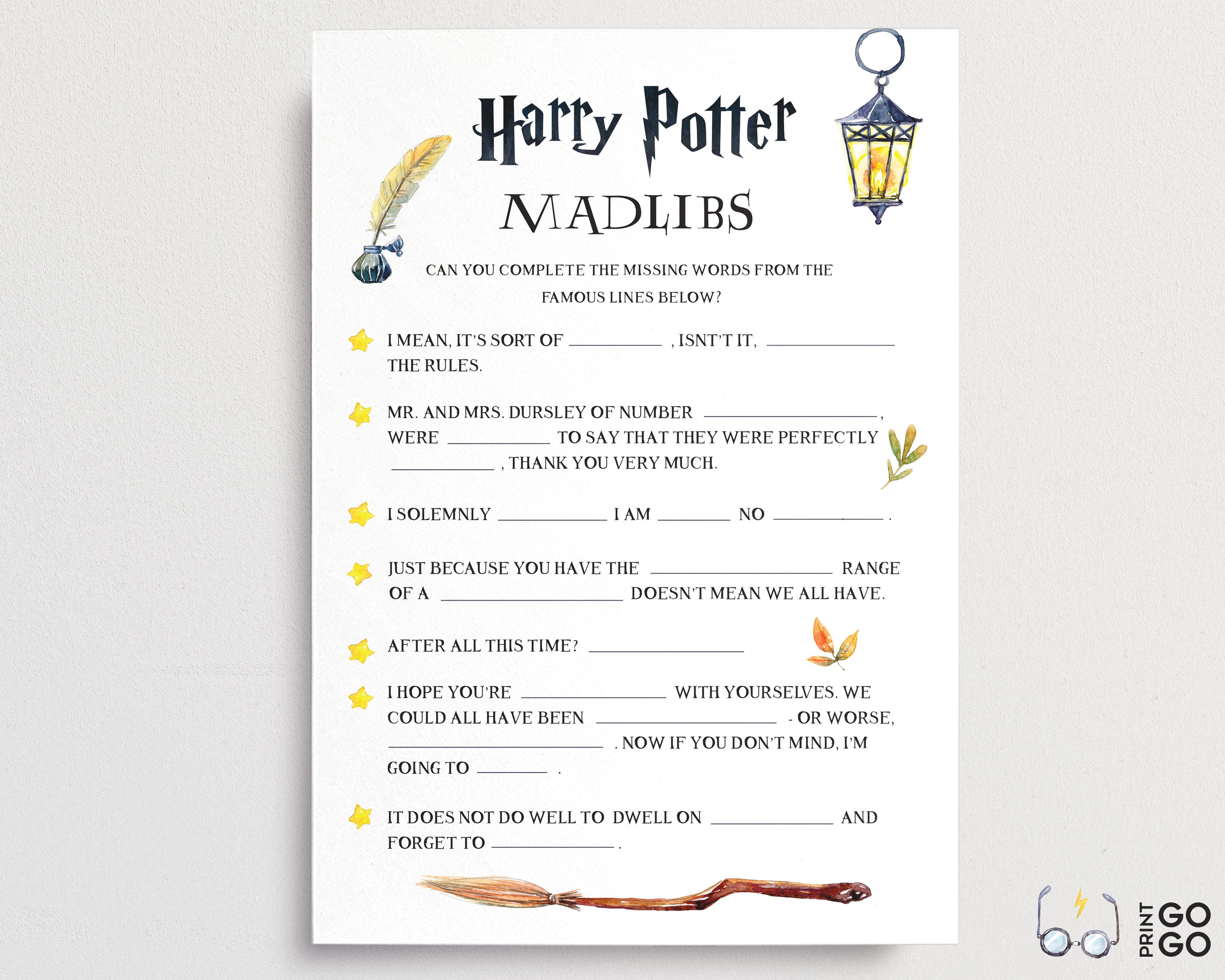 Harry Potter Game Mad Libs Quotes Wizarding World HP Game | Etsy