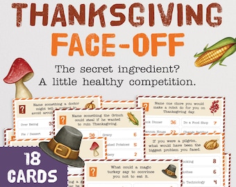 Thanksgiving Face-Off : Give thanks to your competitive spirit! Family Party Game of Guessing Top Answers (Digital Download)