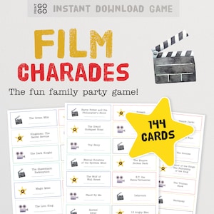 Film Charade Cards - The Fun Family Party Game of Acting Out and Guessing Movies | Printable Movie Quiz Game | Film Party Group Game