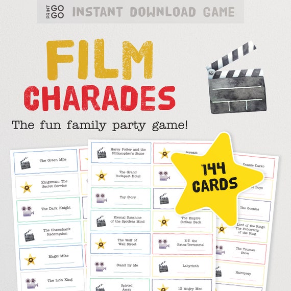 Film Charade Cards - The Fun Family Party Game of Acting Out and Guessing  Movies | Printable Movie Quiz Game | Film Party Group Game