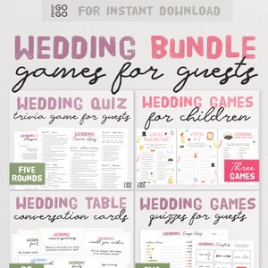 Pacchetto giochi per matrimoni - Divertenti giochi e attività rompighiaccio stampabili per intrattenere i tuoi ospiti / Attività per l'ora del cocktail al tavolo del matrimonio