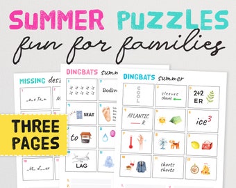 Summer Picture Quiz Puzzles - The Fun Guess the Phrase Game for Families and Friends! Printable Dingbats Brain Teaser Riddles | Summer Fun